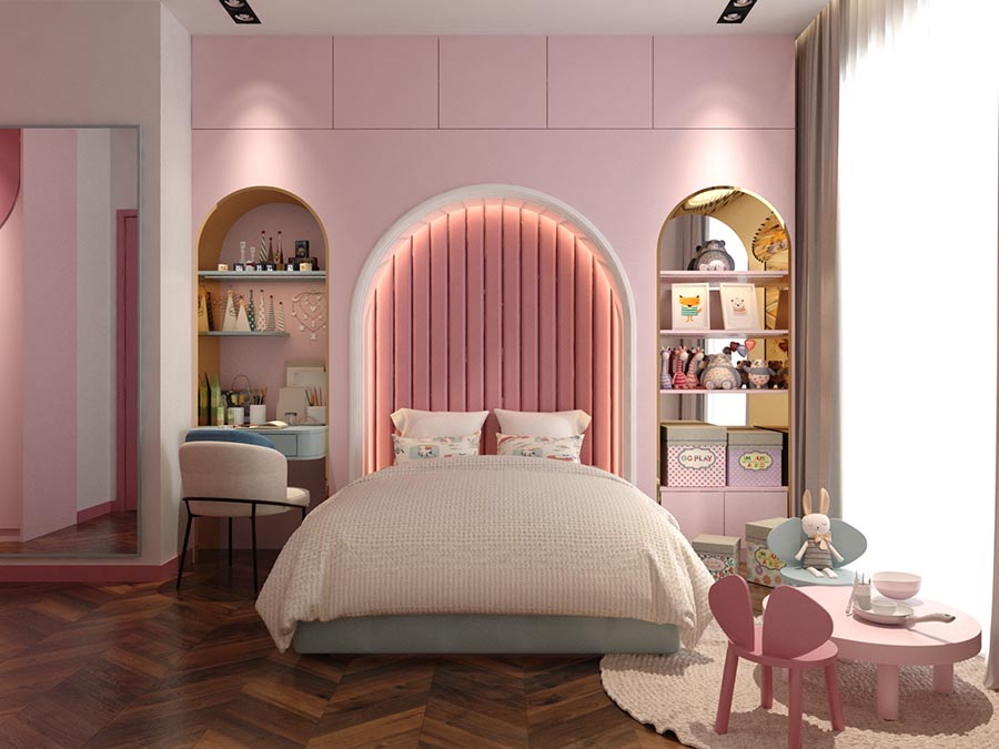 phòng ngủ bé gái màu hồng xinh xắn